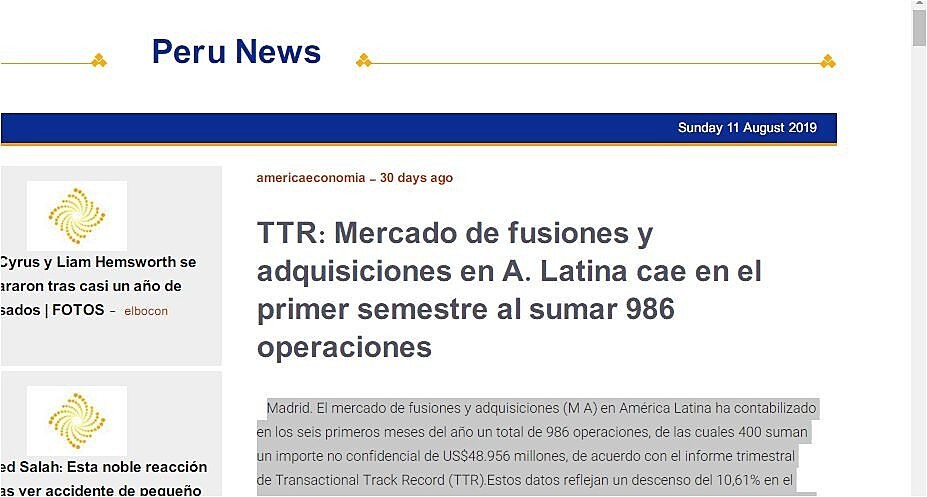 TTR: Mercado de fusiones y adquisiciones en A. Latina cae en el primer semestre al sumar 986 operaciones